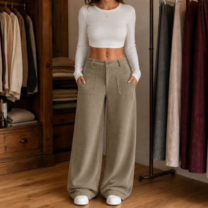 Lunetta Pants – High-Waisted Stretch-Waist Wide-Leg Trousers
