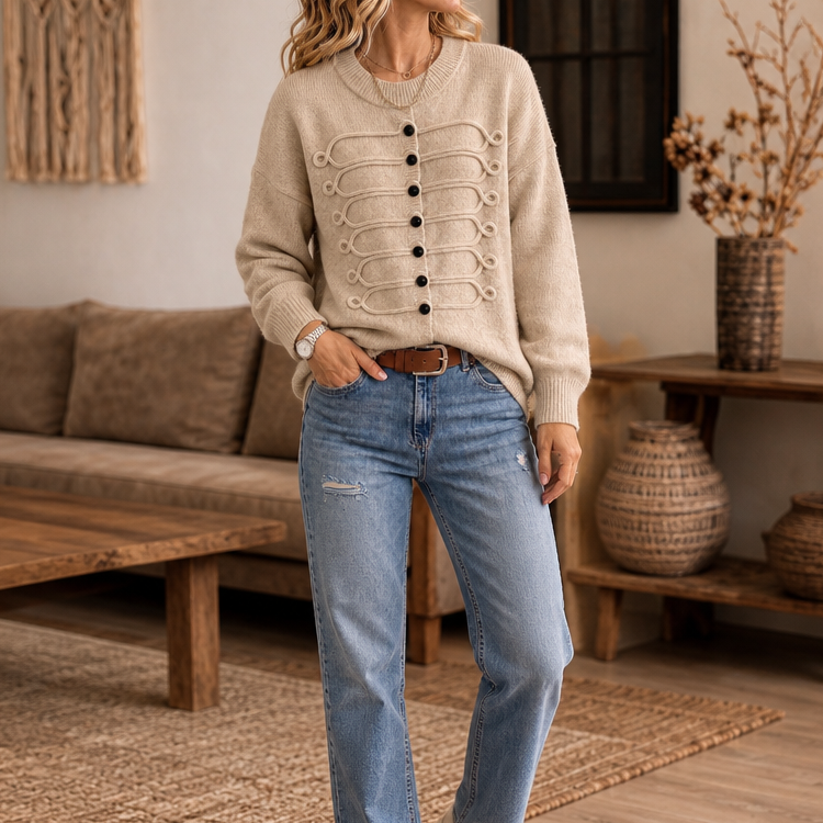 Braidenne – Jersey de punto con cordón trenzado y botones