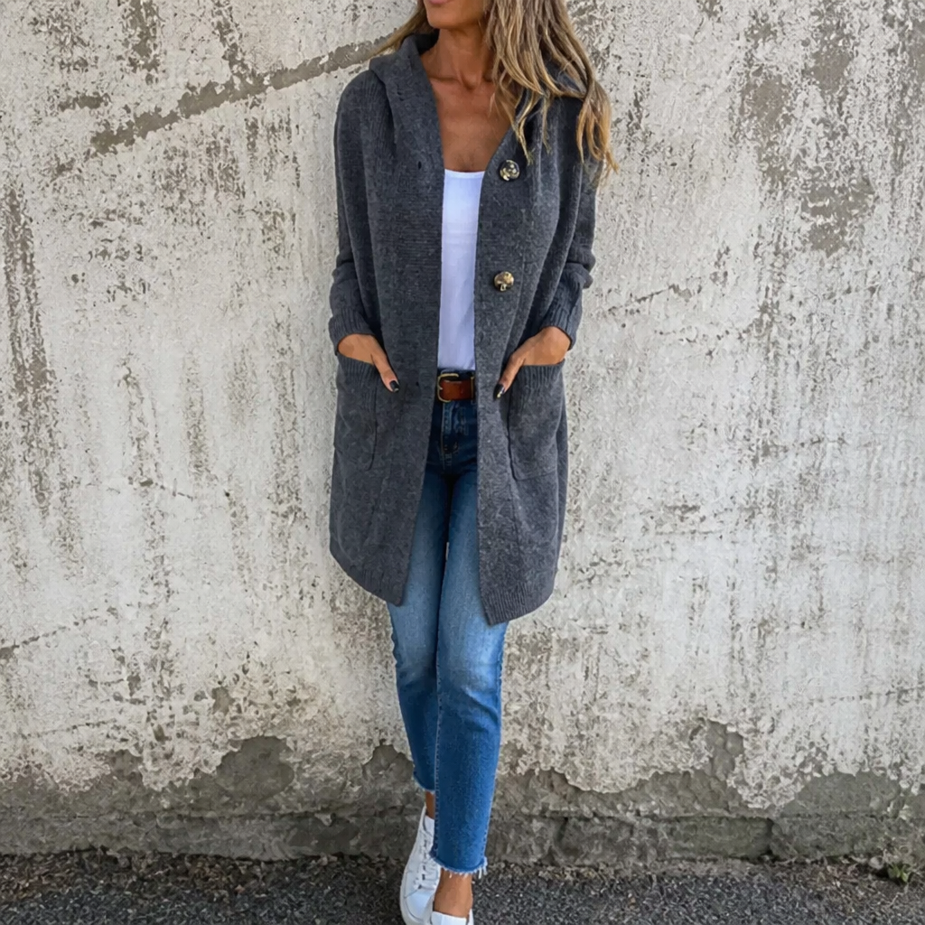Coziva – Cardigan con cappuccio e bottoni