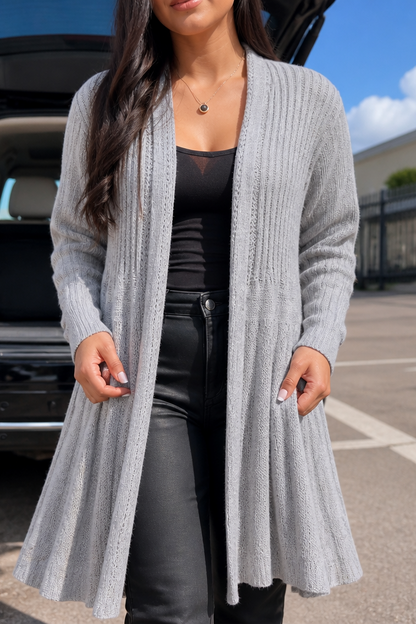 Fallira – Ribbed Open-Front Waterfall Cardigan