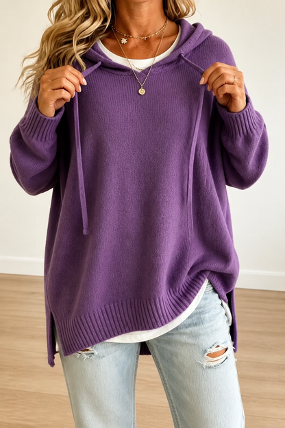 Hushlane – Oversized Drawstring Hooded Knit Sweater