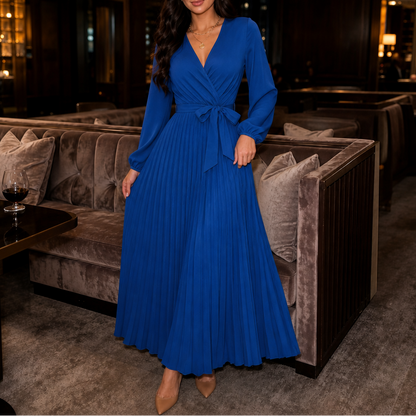 Pleatra – Pleated Wrap-Front High-Waist Maxi Dress