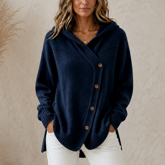 Slantelle – Cardigan asimmetrico diagonale con cappuccio
