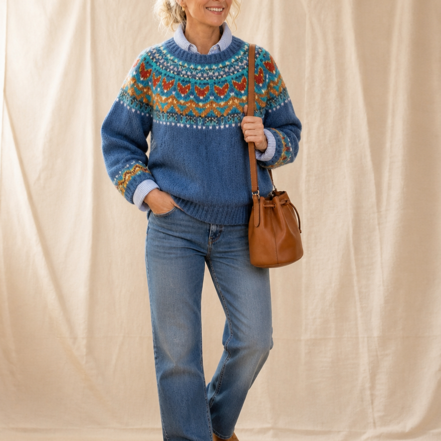 Isleva – Maglione girocollo con sprone Fair Isle