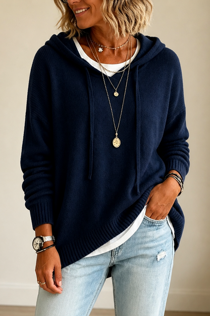 Hushlane – Oversized Drawstring Hooded Knit Sweater