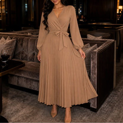 Pleatra – Pleated Wrap-Front High-Waist Maxi Dress