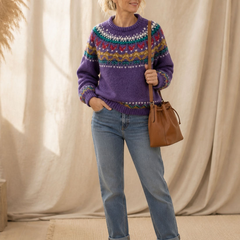 Isleva – Maglione girocollo con sprone Fair Isle