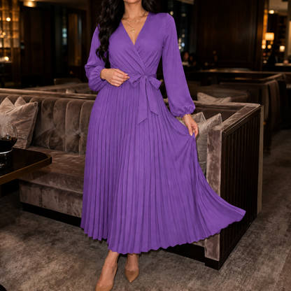Pleatra – Pleated Wrap-Front High-Waist Maxi Dress