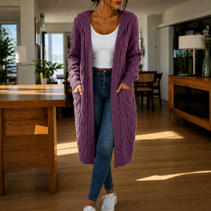 Wrapetta – Hooded Longline Cable-Knit Cardigan