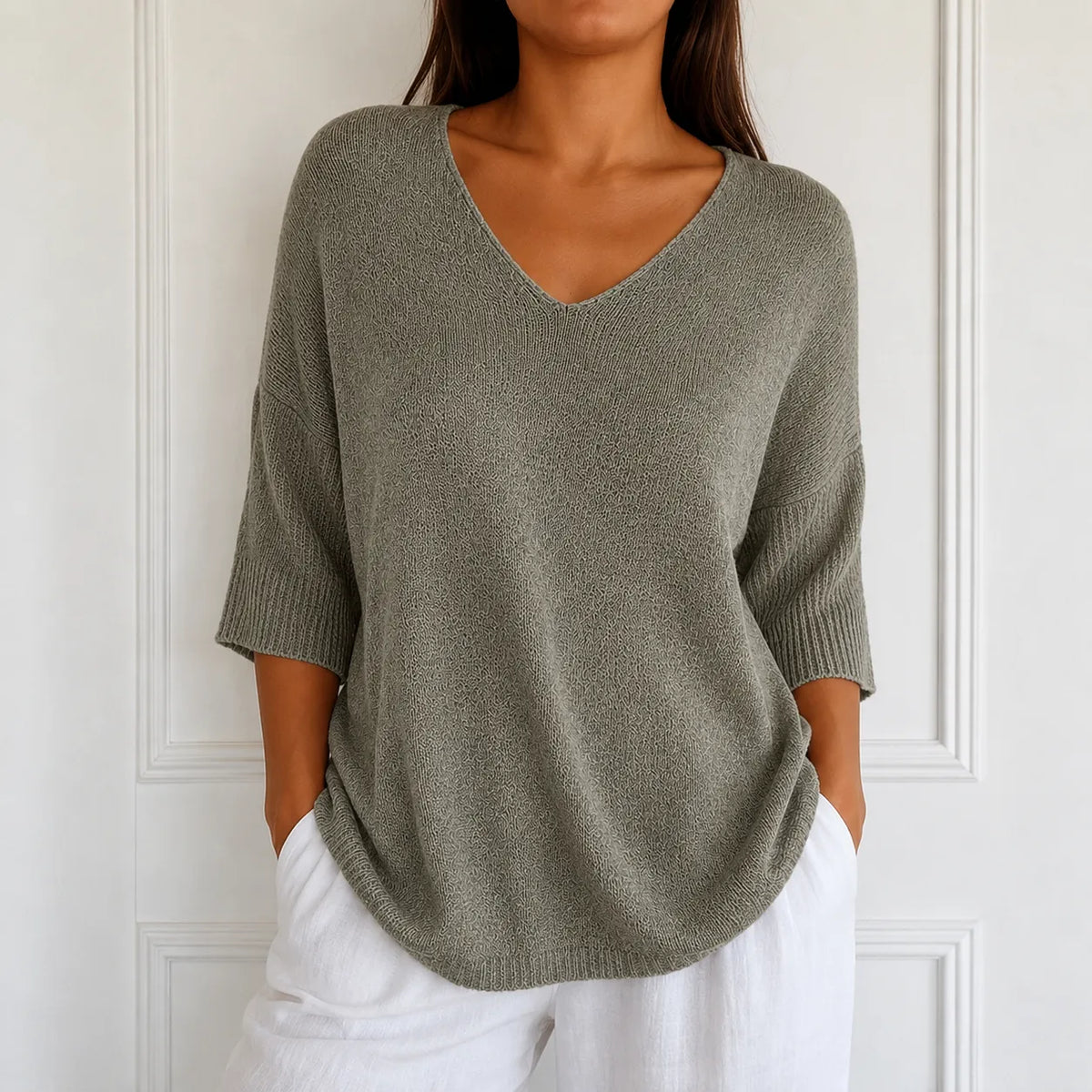 Elowyn – Soft V-Neck Knit Tunic Top for Women, Loose Drape