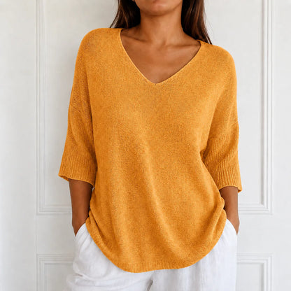 Elowyn – Soft V-Neck Knit Tunic Top for Women, Loose Drape