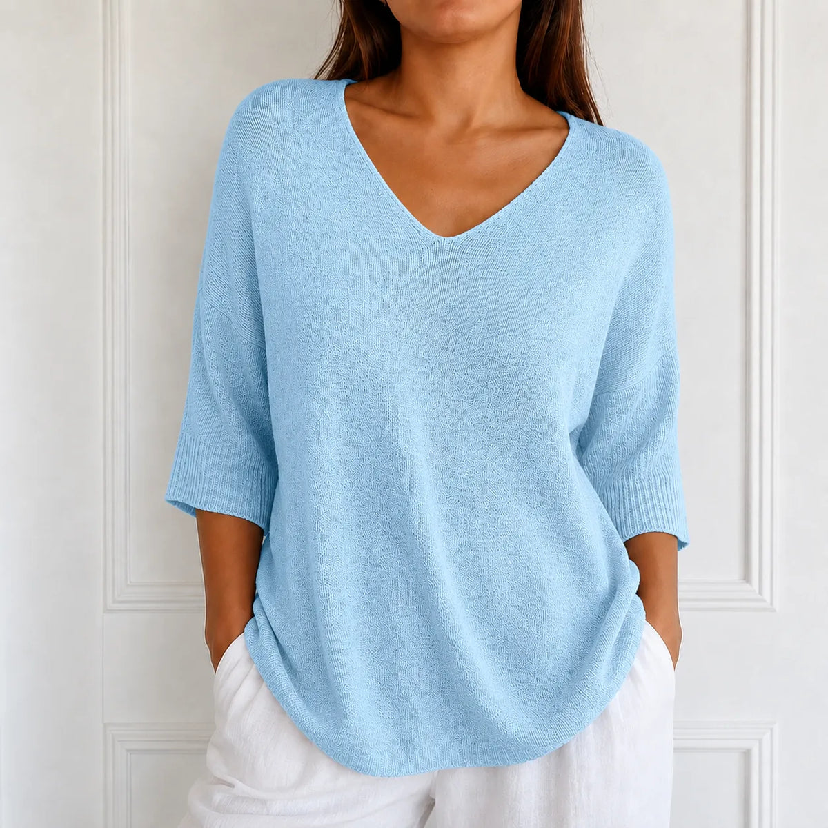 Elowyn – Soft V-Neck Knit Tunic Top for Women, Loose Drape