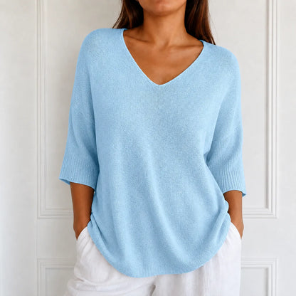 Elowyn – Soft V-Neck Knit Tunic Top for Women, Loose Drape
