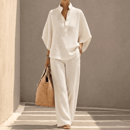 Vienelle – Women's Waffle-Knit Two-Piece Set Ivory /